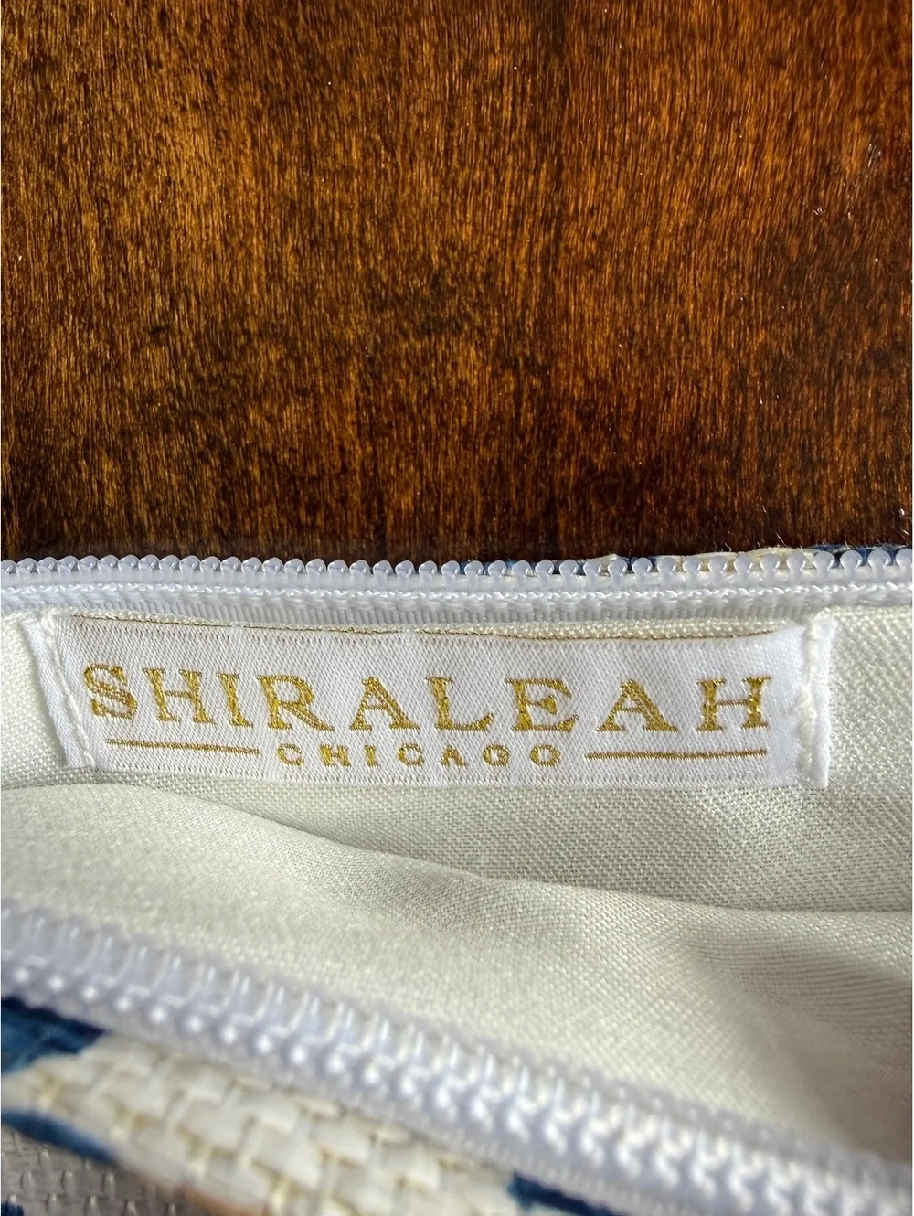 Shiraleah Chicago Bride Cosmetic Bag with Blue Leaf Print and Tassel